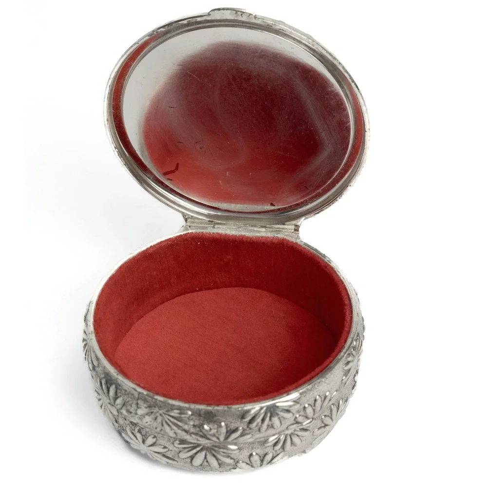 F.B. Rogers Silver Plated Trinket Box Floral Porcelain Lid Vintage